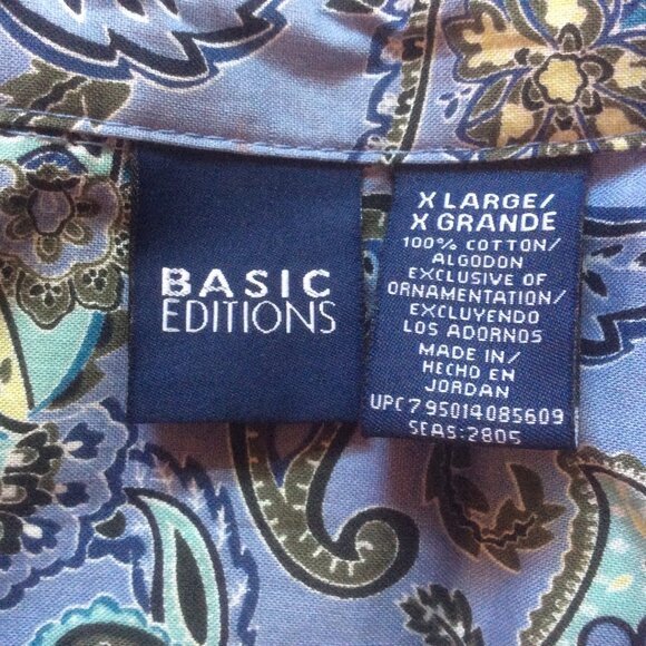 Basic Editions Purple/Blue Paisley Resort Artsy Boho Button Up Casual Top SZ  XL - Picture 3 of 4